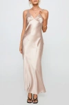 Princess Polly Northern Star Open Back Satin Gown In Neutral