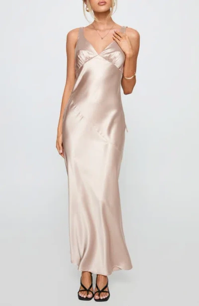 Princess Polly Northern Star Open Back Satin Gown In Neutral