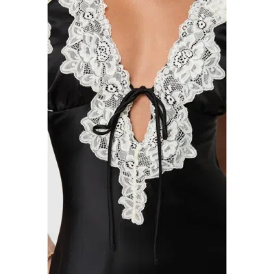 Princess Polly Nourish Lace Trim Satin Cocktail Dress In Black