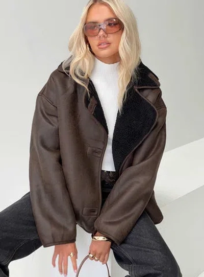Princess Polly Nunez Faux Leather Jacket Washed Brown / Black In Washed Brown/ Black