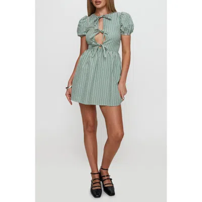 Princess Polly Nurture Tie Front Puff Sleeve Cotton Blend Minidress In Gray