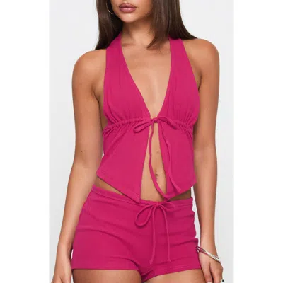 Princess Polly Obviously Tie Front Halter Top In Pink