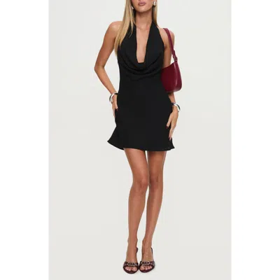 Princess Polly Ocean Boulevard Cowl Neck Halter Minidress In Black