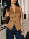 Princess Polly Oh So Retro Faux Suede Vest In Beige