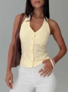 Princess Polly Old Friend Stripe Seersucker Halter Top In Yellow Stripe
