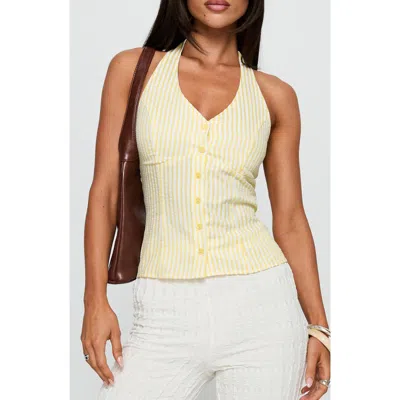 Princess Polly Old Friend Stripe Seersucker Halter Top In White
