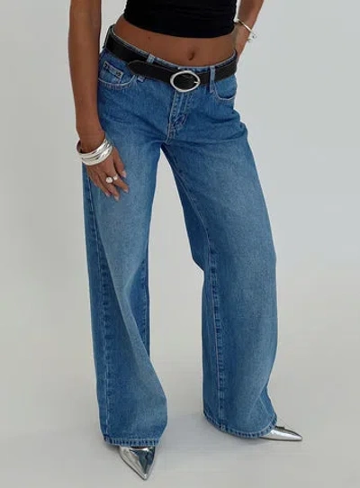 Princess Polly On Sunset Mid Rise Straight Leg Jeans In Blue