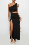 Princess Polly One-shoulder Cutout Detail Maxi Dress In Black