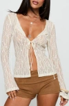Princess Polly Open Your Heart Tie Front Lace Top In White