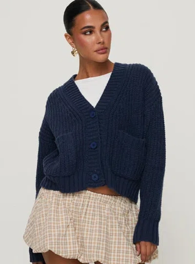 Princess Polly Osias Cable Knit Cardigan In Navy