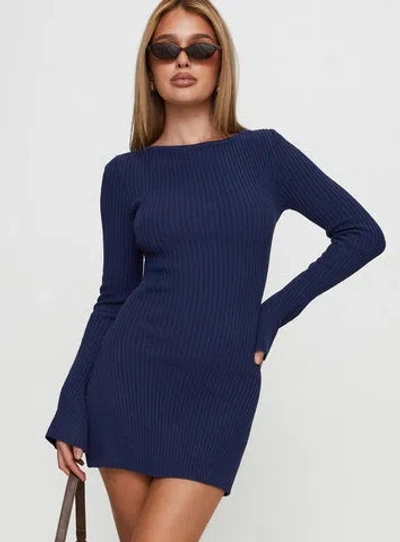 Princess Polly Osment Long Sleeve Knit Mini Dress In Navy