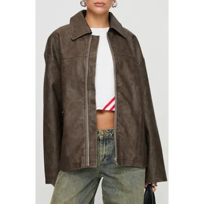Princess Polly Faux Leather Collared Dad Jacket Washed In Brown