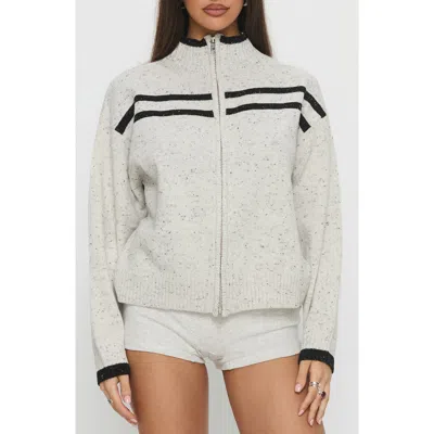 Princess Polly Overstayed Stripe Knit Jacket In Gray