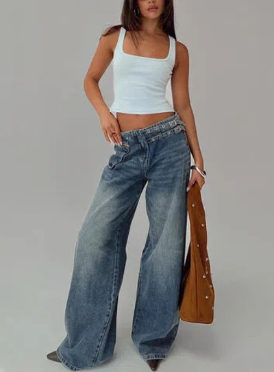 Princess Polly Paltrow Cargo Jeans In Mid Blue Wash