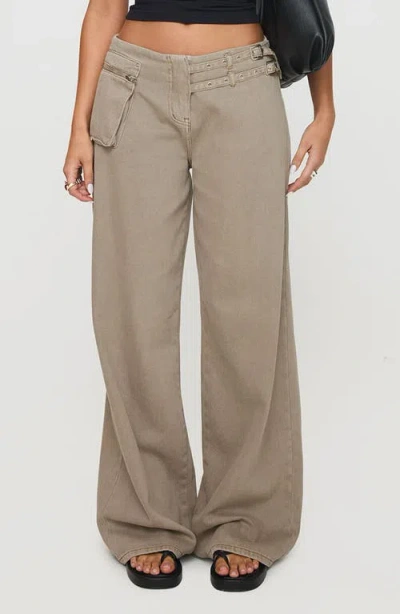 Princess Polly Paltrow Low Rise Wide Leg Cargo Jeans In Gray