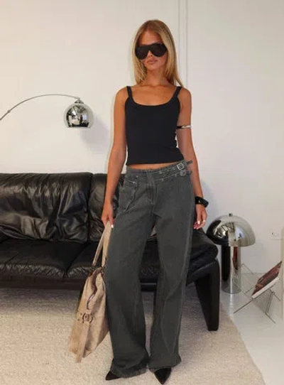 Princess Polly Paltrow Mid Rise Wide Leg Cargo Jeans In Gray
