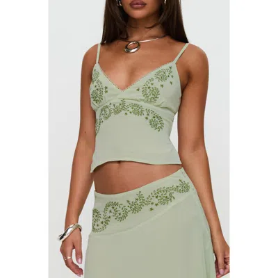 Princess Polly Pappilion Embroidered Back Tie Tank In Green