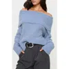 Princess Polly Parkley Boucle Off The Shoulder Sweater In Blue