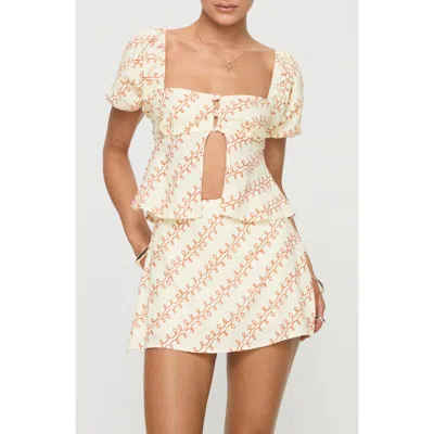Princess Polly Passionfruit Short Sleeve Linen Blend Top In Ivory Multi