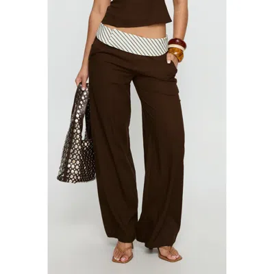 Princess Polly Past Life Stripe Fold Over Wide Leg Pants In Brown