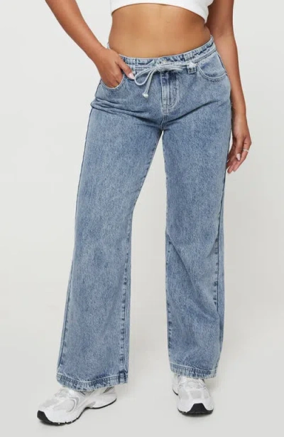 Princess Polly Pemberton Tie Waist Mid Rise Wide Leg Jeans In Blue