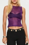 Princess Polly Perfect Mirage Metallic Sheer Mesh Tank In Purple