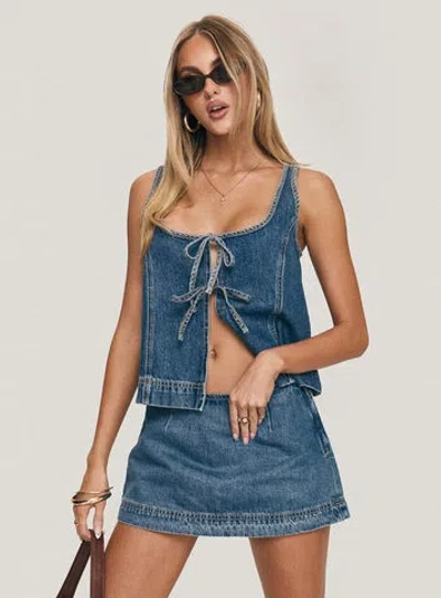 Princess Polly Petite Stefenie Denim Skort In Blue