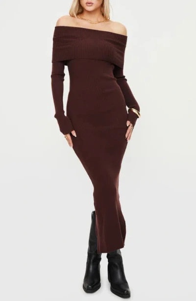 PRINCESS POLLY PRINCESS POLLY PHYLIS OFF THE SHOULDER LONG SLEEVE RIB MAXI DRESS
