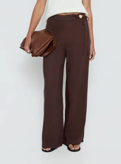 Princess Polly Pine For You Bead Detail Linen Pant In Brown