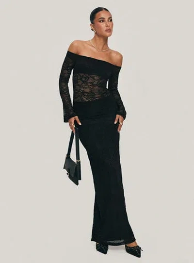 Princess Polly Pinot Grigio Long Sleeve Lace Maxi Dress In Black