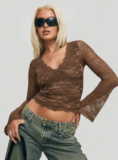 Princess Polly Pitter Long Sleeve Top In Brown