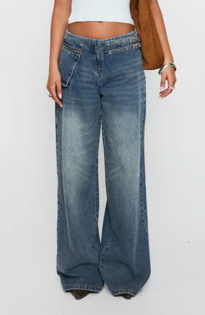 Princess Polly Platrow Wide Leg Cargo Jeans In Blue
