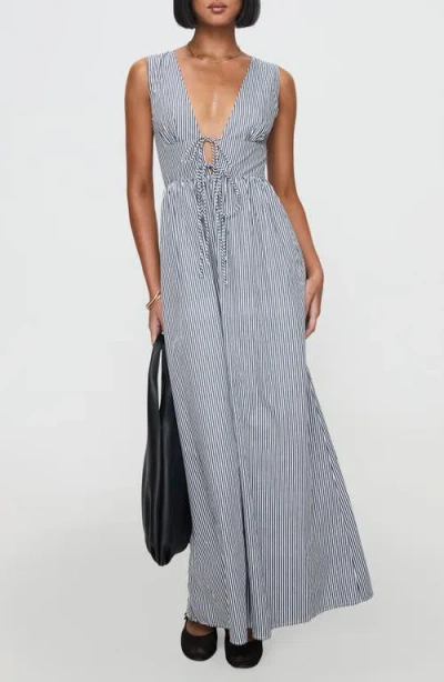 Princess Polly Pokey Stripe Sleeveless Cotton Maxi Dress In Gray