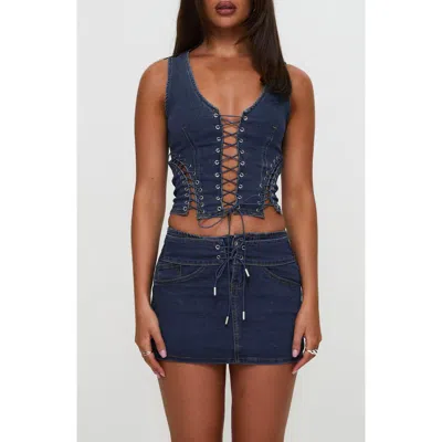 Princess Polly Popular Low Rise Denim Miniskirt In Blue