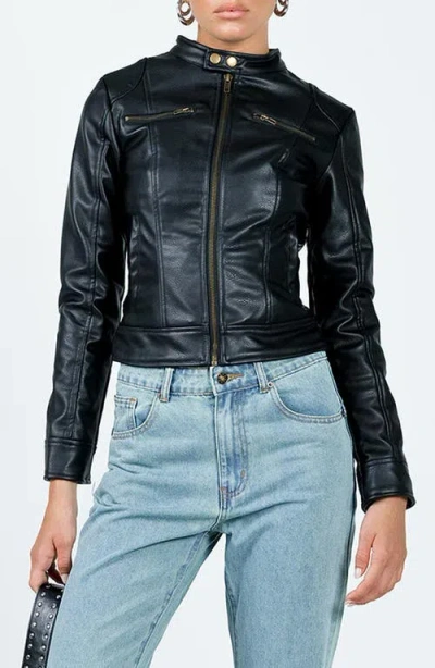 Princess Polly Pottsville Faux Leather Moto Jacket In Blue