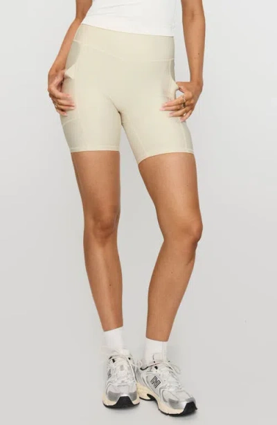 Princess Polly Power Activewear Ribbed Pocket Shorts In Latte