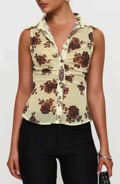 Princess Polly Present Tense Ruched Sheer Top In Multi