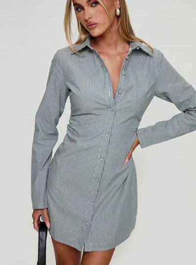 Princess Polly Publicity Long Sleeve Mini Dress In Blue Pinstripe