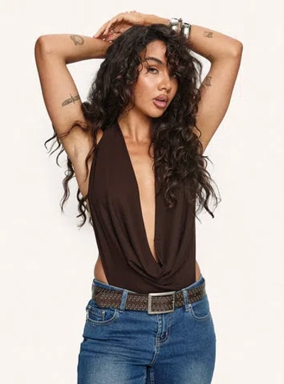 Princess Polly Quinna Plunge Neck Backless Bodysuit In Brown