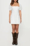 Princess Polly Rabatia Swiss Dot & Tonal Stripe Cotton Minidress In White