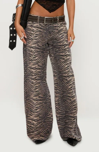 Princess Polly Radigal Tiger Print Low Rise Wide Leg Jeans In Multi