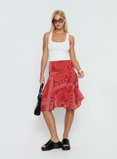 Princess Polly Raenah Asymmetrical Midi Skirt In Red