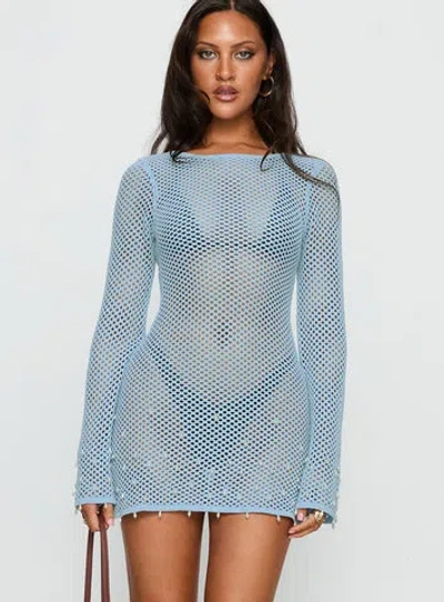 Princess Polly Rain Music Long Sleeve Beaded Knit Mini Dress In Blue