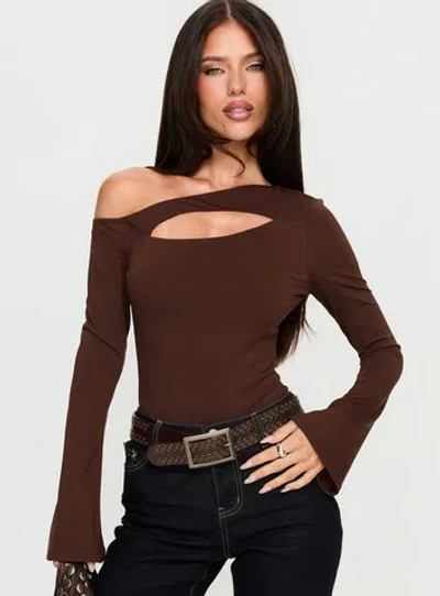 Princess Polly Raissa Cut Out One Shoulder Bodysuit In Brown