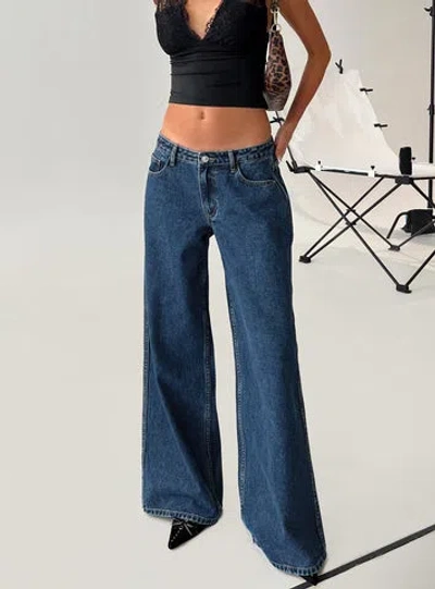 Princess Polly Ramos Low Rise Denim Jeans In Dark Blue Wash
