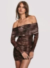 Princess Polly Raquella Long Sleeve Mini Dress In Brown