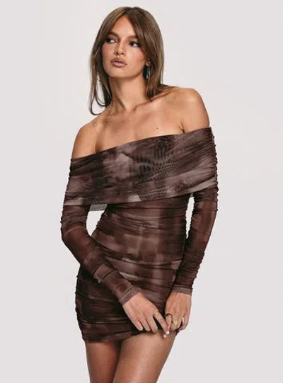 Princess Polly Raquella Long Sleeve Mini Dress In Brown