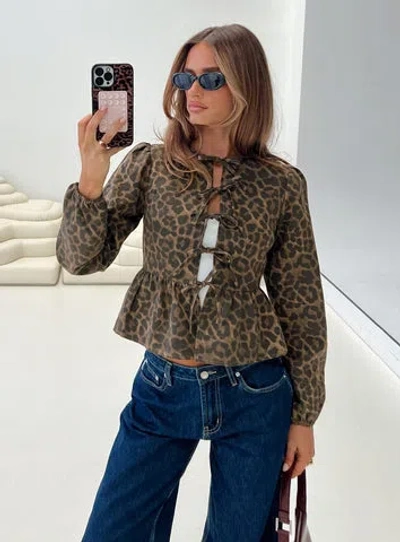 Princess Polly Recognize Tie Detail Long Sleeve Top In Leopard