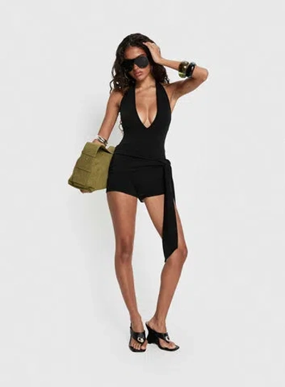Princess Polly Relina Plunge Neck Halter Playsuit In Black