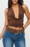 Princess Polly Remarkable Plunge Cowl Neck Halter Top In Brown